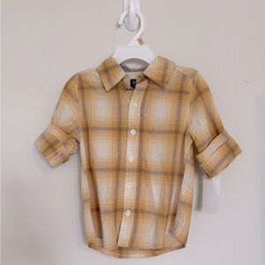 OshKosh B'gosh Yellow and White Plaid Button Down Shirt Size 2T 100% Cotton